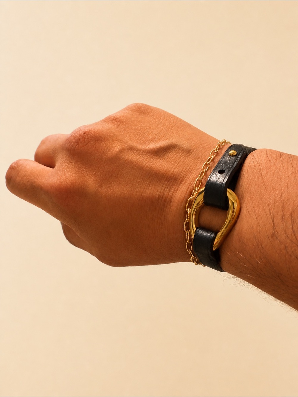 Madewell Gold Sculpted Black Leather Bracelet